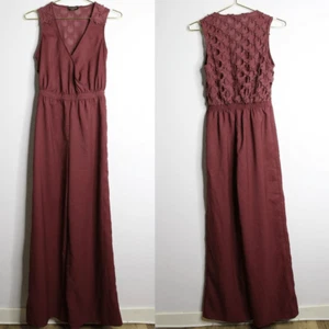 Bebe Burgundy Wide Leg Sleeveless Lace Jumpsuit - XS K10012 - Picture 1 of 6