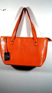Lauren Ralph Lauren Orange Leather Dual Strap Tote Bag~ Signature Lauren - Picture 1 of 12