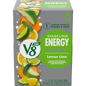 V8 +Energy Sparkling Lemon Lime Juice Energy Drink, 11.5 fl oz Can (4 Pack) - Picture 1 of 5
