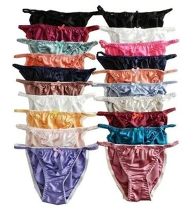 wholesale 20pcs 100% Silk String Bikini Briefs/Panties Size S M L XL XXL - Picture 1 of 7