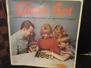VTG CHESS SET GAME BY BAR-ZIM JERSEY CITY MASONITE BOARD AND EXTRA PAWNS - Picture 1 of 4