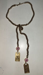 Chanel CC Coco 31 Rue Cambon Plate Pink Stone Gold Plated 18” Necklace F20C