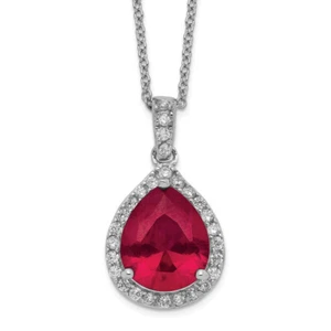 925 Sterling Silver Lab Grown Created Red Ruby White Cubic Zirconia CZ Teardr... - Picture 1 of 7