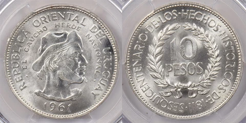 Uruguay 1961 10 Pesos PCGS MS 64 Revolution Sesquicentennial PI0132 combine ship Cover