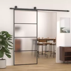 NNEVL Sliding Door Frosted ESG Glass and Aluminium 90x205 cm Black - Picture 1 of 5