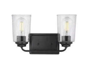 H B Evangeline 13 5/8 in. 2-Light Matte Black Vanity Light w/ Clear Seeded Glass - Picture 1 of 4
