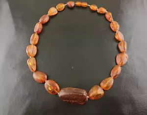 100% NATURAL VICTORIAN ANTIQUE COGNAC BALTIC AMBER BEADS NECKLACE 54GRAMS 22INCH - Picture 1 of 7
