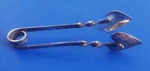 Vintage 4" Sterling Silver Heart Shaped Sugar / Ice Cube Tongs - Picture 1 of 5