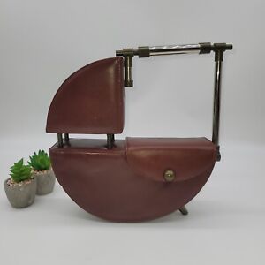 VTG J PETERMAN Brown Leather Metal Abstract Handbag 1980s