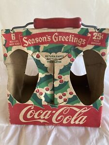 Rare Holiday 1940’s Vintage Coca Cola Triangle Cardboard 6 Pack Bottle Carrier