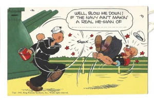 COMIC POSTCARD,BLOW ME DOWN,NAVY HE-MAN ON SHIP PUNCHING POPEYE 1942 - Picture 1 of 1