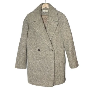 Reiss Scarlet Teddy Coat Wool Pea Coat Size 4 Oatmeal Double Breasted Minimalist - Picture 1 of 16