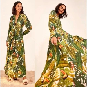 FARM RIO Paradise Forest Maxi Dress Toucan Print Green Sz S {K21} - Picture 1 of 5