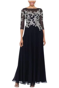Betsy & Adam Women's Long Sleeve Chiffon Dress Flower Black/Gold - Picture 1 of 2