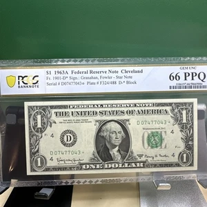 $1 1963 A Federal Reserve Note Cleveland Gem UNC 66ppq Star Note Fr 1901-d - Picture 1 of 4