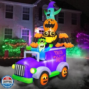 BLOWOUT FUN 8ft Halloween Inflatable Horror Frankenstein Driving A Car with S - Picture 1 of 5