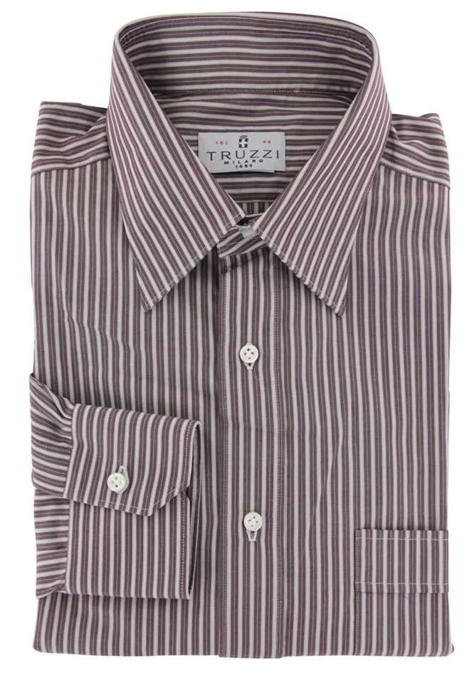 Camisa de vestir Truzzi marrón a rayas de algodón - Delgada - 15,75/40 - (7Z) Foto 1 de 4