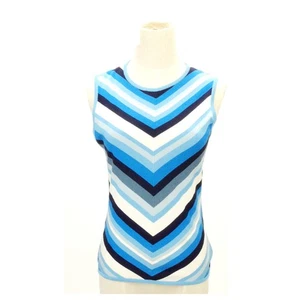 CELINE Knit Border L Size Sleeveless Blue Womens Used Brand High Brand Vintage - Picture 1 of 6