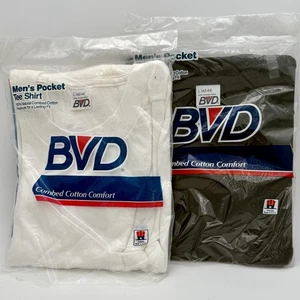 BVD Herren gekämmte Baumwolle Tasche T-Shirt Größe Large Vintage 1992 weiß und schwarz - Bild 1 von 6