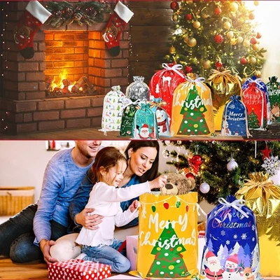GZZHONGHENG625 5PCS Large Christmas Sacks Reusable Drawstring Wrap Present Gift Party Bags