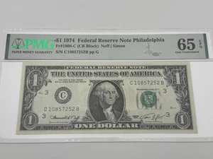 1974 $1 Federal Reserve Note Minted in Philadelphia PMG 65 Gem Uncirculated EPQ - Picture 1 of 4
