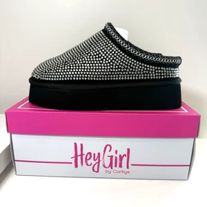 Hey Girl Corkys Plateau Pantoletten Strass Fleece gefüttert Chunky Bling 9 - Bild 1 von 8