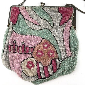 Cartera de Colección Años 20 Art Deco Con Cuentas de Vidrio Rosa Como Nueva Abstracta Forrada de Seda Necesita Reparación - Imagen 1 de 21