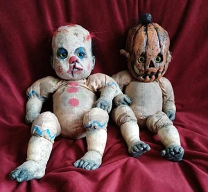 FOREVERMORE DOLLS PAIR JACK O & CLOWNY GRAVEYARD HORROR HALLOWEEN BABIES 18" - Picture 1 of 15