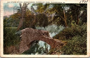 Postal Old Stone Bridge Wissahickon Fairmount Park Philadelphia PA PLIEGUE - Imagen 1 de 2