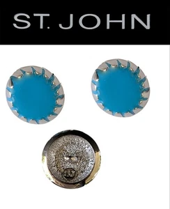 St John Knits 0.75 Silver Tone Turquoise Round Replacement Buttons (3) - Picture 1 of 1