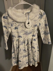 NWT JANIE AND JACK x Disney Frozen Scenic Faux Fur Collar Dress Size 10 - Picture 1 of 4