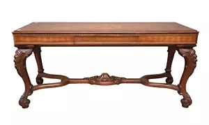 Mahogany Library or Console Table with Marquetry Top Inlay in Center - Picture 1 of 5