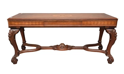 Стол библиотечный или консольный из красного дерева с инкрустацией сверху по центру - Изображение 1 из 4