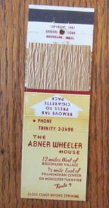 STICKY BACK MATCHBOOK COVER: ABNER WHEELER HOUSE BROOKLINE VILLAGE STREICHHOLZHÜLLE -C - Bild 1 von 1