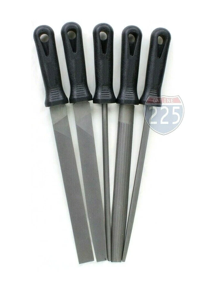 5 Piece 10" Second Cut File Set Round Square Flat Half-Round Hand Tool Kit - Image 1 of 3