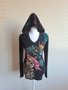 Ed Hardy Women's Black Embellished Tunic Hoodie Size XS - Picture 1 of 15