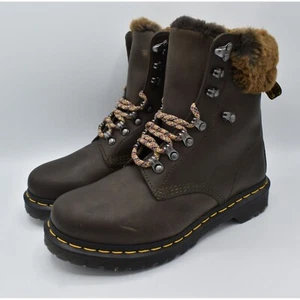 Dr Martens 1460 Womens Size 8 Serena Collar Lined Brown Leather Winter Boots - Picture 1 of 12
