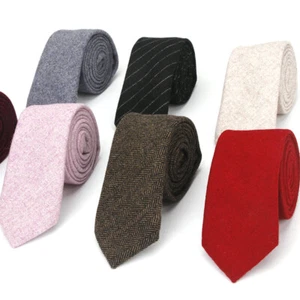 Men Herringbone Wool Blend Tweed Tie Wedding Groom Party Formal Occasion Necktie - Picture 1 of 15