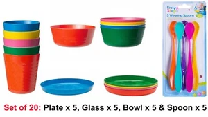 Kids Plastic Bowls Cups Plates Cutlery Set Individual Colours children toddler - Picture 1 of 41