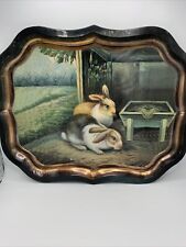 Beautiful Large Vintage Toleware Tray Bunnies