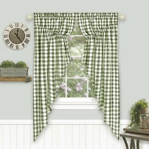 Farmhouse Plaid Gingham Check Swag Valance Curtain Panel Pair - Assorted Colors - Picture 1 of 16