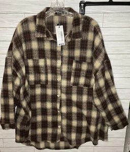 Boohoo Knopfleiste rot/schwarz kariert Flanell Tunika Damen Shirt Oversize 8 Neu mit Etikett weich - Bild 1 von 7