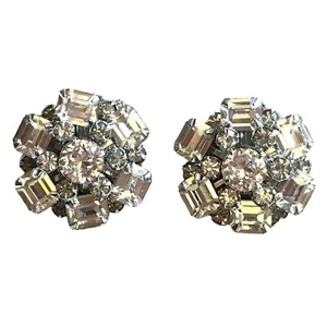 Vintage signierte Weiss klare Strass silberfarbene Ohrringe Starburst - Bild 1 von 5