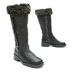 Stivali LL Bean donna 7 M neri in pelle di shearling alti pieghevoli pull-on - Foto 1 di 11