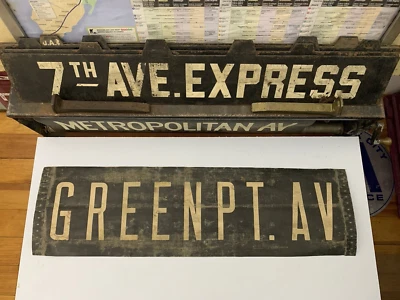 SIGNO ANTIVUELCO TROLLEY AUTOBÚS DE Nueva York primitivo greenpoint avenue brooklyn ind g línea de metro Foto 1 de 4