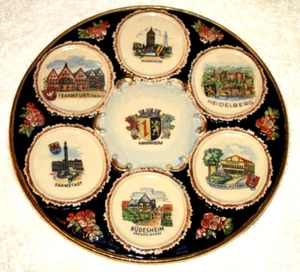 70er Jahre handbemalter deutscher Andenkenteller Südweststädte Mannheim Heidelberg - Bild 1 von 8