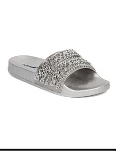 Silver chain link slides mules Moira 18 - Picture 1 of 3