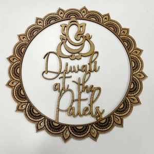 Personalised Diwali Plaque Hoop Wood Wall Hanging Sign Deepawali Home Deco Diva - Picture 1 of 8