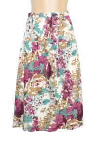 1970s Cacharel Full Midi Skirt Bold Floral Finest Wool Drawstring Waist Size 12