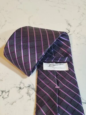 Dior Signature Silk Handmade Designer Neck Tie Necktie Gray With Purple Stripe - Image 1 of 4